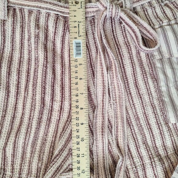 FP One Free People Harriet Short M Red Cream Striped Paperbag Belted Pocket Boho - Picture 10 of 13